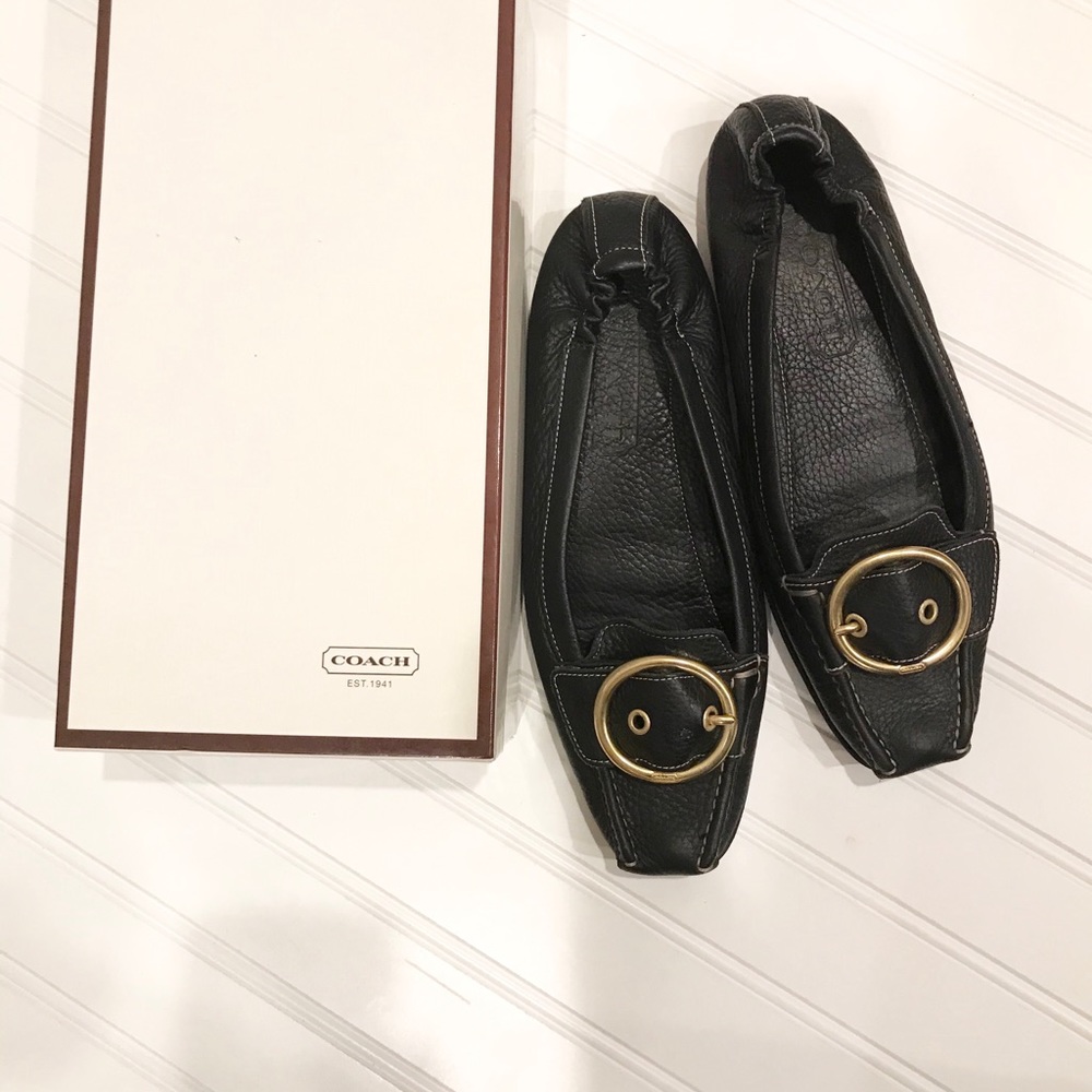 Authentic coach black buckle flats in size 8